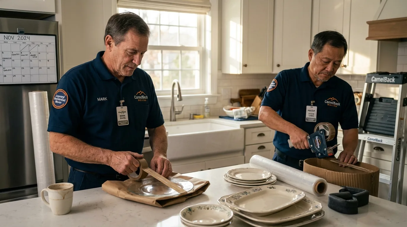 Professional crew packing kitchen dishware in Dollar Bay, MI